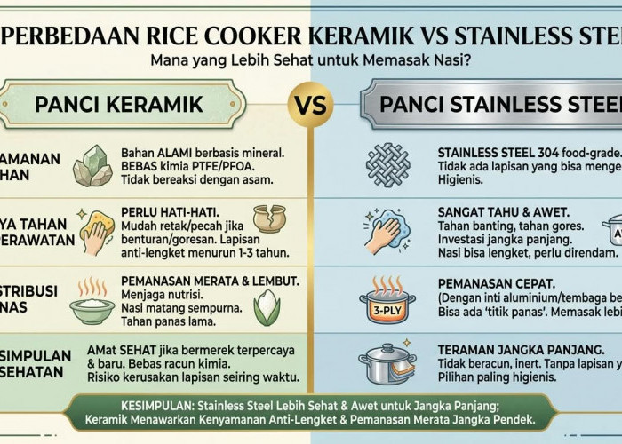Mana yang Lebih Sehat? Kupas Tuntas 4 Perbedaan Utama Panci Rice Cooker Keramik vs Stainless Steel