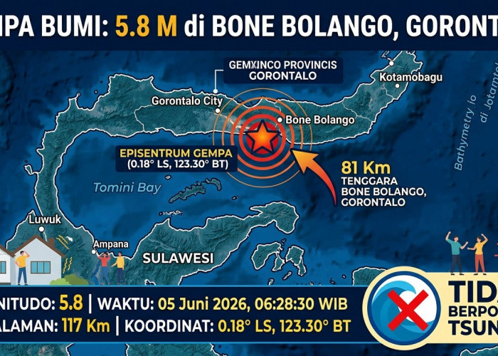 Bone Bolango Diguncang Gempa Kuat M 5,8, Disini Titik Episentrumnya