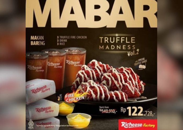 Promo Mabar di Richeese Factory, Dapatkan 3 Truffle Fire Chicken, 3 Nasi dan 3 Minum Hanya Rp 122.728 