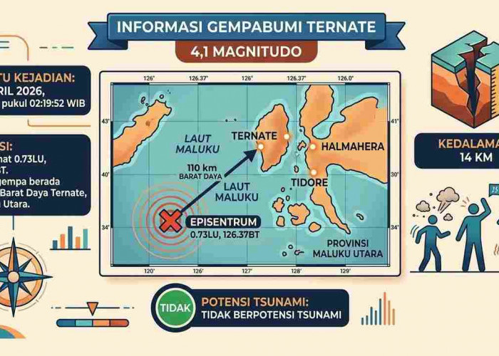 Gempa Magnitudo 4,1 Guncang Ternate Pagi Ini, Tak Berpotensi Tsunami