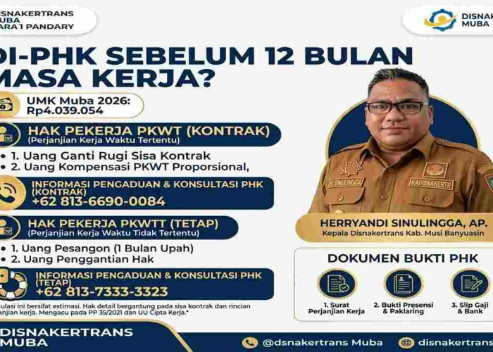 Jangan Panik jika Kena PHK Sebelum Setahun, Disnakertrans Muba Jelaskan Hak Pekerja