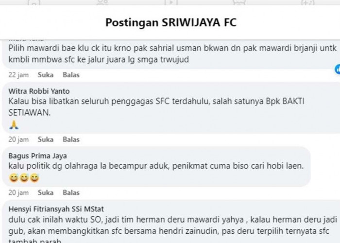 Sriwijaya FC Bakal Bangkit Jika Mawardi Terpilih Jadi Gubernur, Netizen: JANJI POLITIK!