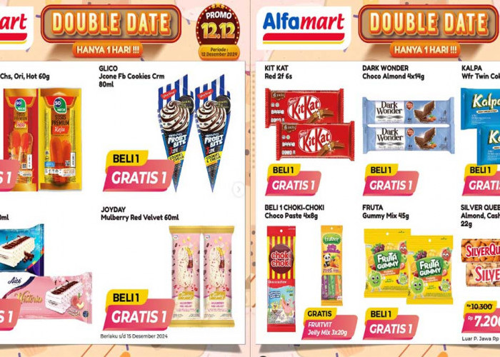 BANJIR PROMO! Alfamart Double Date Spesial 12.12 Serba Gratis, Hanya 1 Hari, Beli 1 Gratis 1