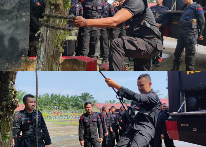 Latihan Penyelamatan Korban, Ini Latihan Yang Dilakukan Personel Satuan Brimob Polda Sumsel Batalyon B pelopor