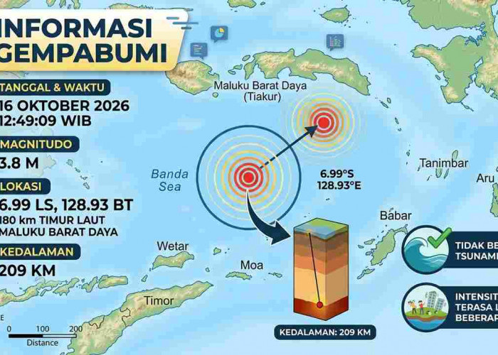Gempa Magnitudo 3,8 Guncang Maluku Barat Daya Siang Ini, BMKG Catat Kedalaman 209 Km