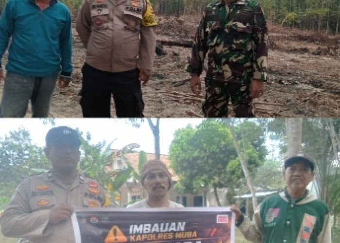 Bhabinkamtibmas Polsek Plakat Tinggi Bersama Babinsa dan Kasi Trantib Sosialisasikan Cegah Karhutla