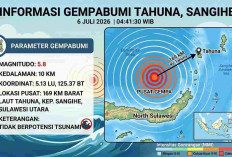 Gempa Magnitudo 5,8 Guncang Kepulauan Sangihe Pagi Ini, BMKG: Tak Berpotensi Tsunami