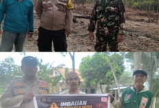 Bhabinkamtibmas Polsek Plakat Tinggi Bersama Babinsa dan Kasi Trantib Sosialisasikan Cegah Karhutla